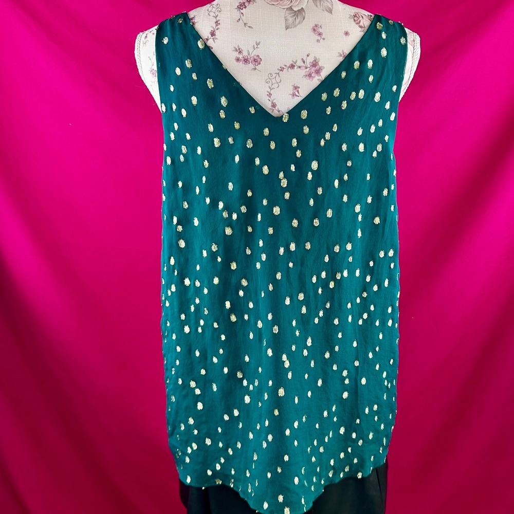 Lilly Pulitzer Silk Tank Top Gold Metallic‎ Dot Green Sleeveless V Neck Size M - Picture 4 of 17